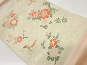 鶴・花々に菱模様織出し名古屋帯